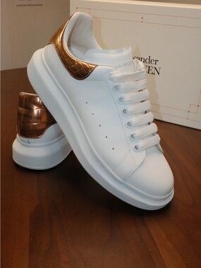 Alexander McQueen White Sneakers with Rose gold Croc Heel Tab